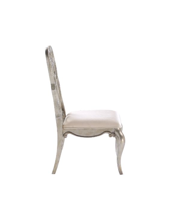 Acme - Esteban Side Chair (Set-2) 62202 Ivory Velvet & Antique Champagne Finish