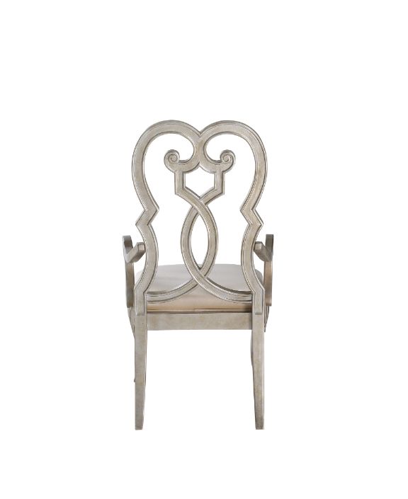 Acme - Esteban Arm Chair (Set-2) 62203 Ivory Velvet & Antique Champagne Finish