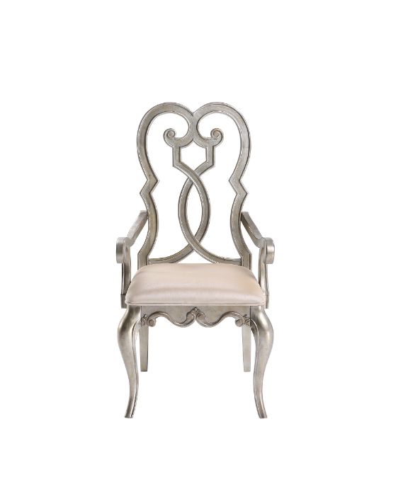 Acme - Esteban Arm Chair (Set-2) 62203 Ivory Velvet & Antique Champagne Finish