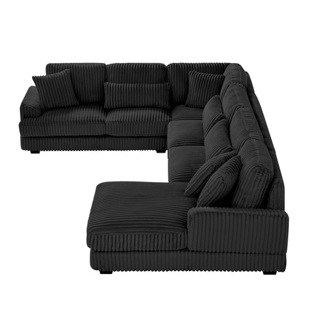 Modern Oversized U-shaped Sectional Sofa with Chaise Lounge Upholstered in Soft Black Corduroy - sold by Home Elegance USA