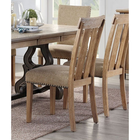 Acme - Nathaniel Side Chair (Set-2) 62332 Fabric & Maple Finish