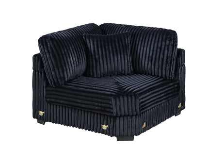 Contemporary Modern 7-PC Modular U-Sectional Sofa Set USB Cup Holder Black Finish Corduroy Living Room Furniture Couch - sold by Home Elegance USA