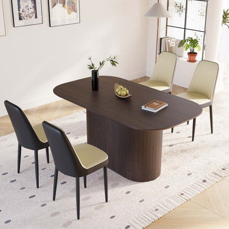 63 'medieval modern brown style MDF dining table and PU dining chair set 4. Assemble Desktop and black metal leg dining chair set, suitable for home&kitchen - sold by Home Elegance USA