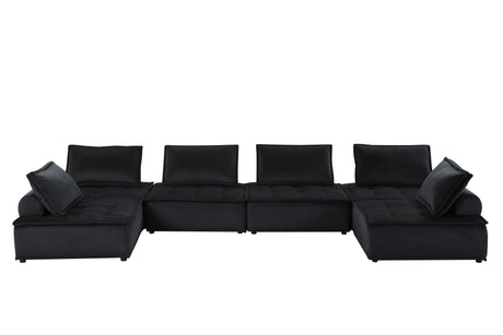 Anna 160' Black Velvet 6-Seater U-Shape Modular Sectional Sofa - sold by Home Elegance USA