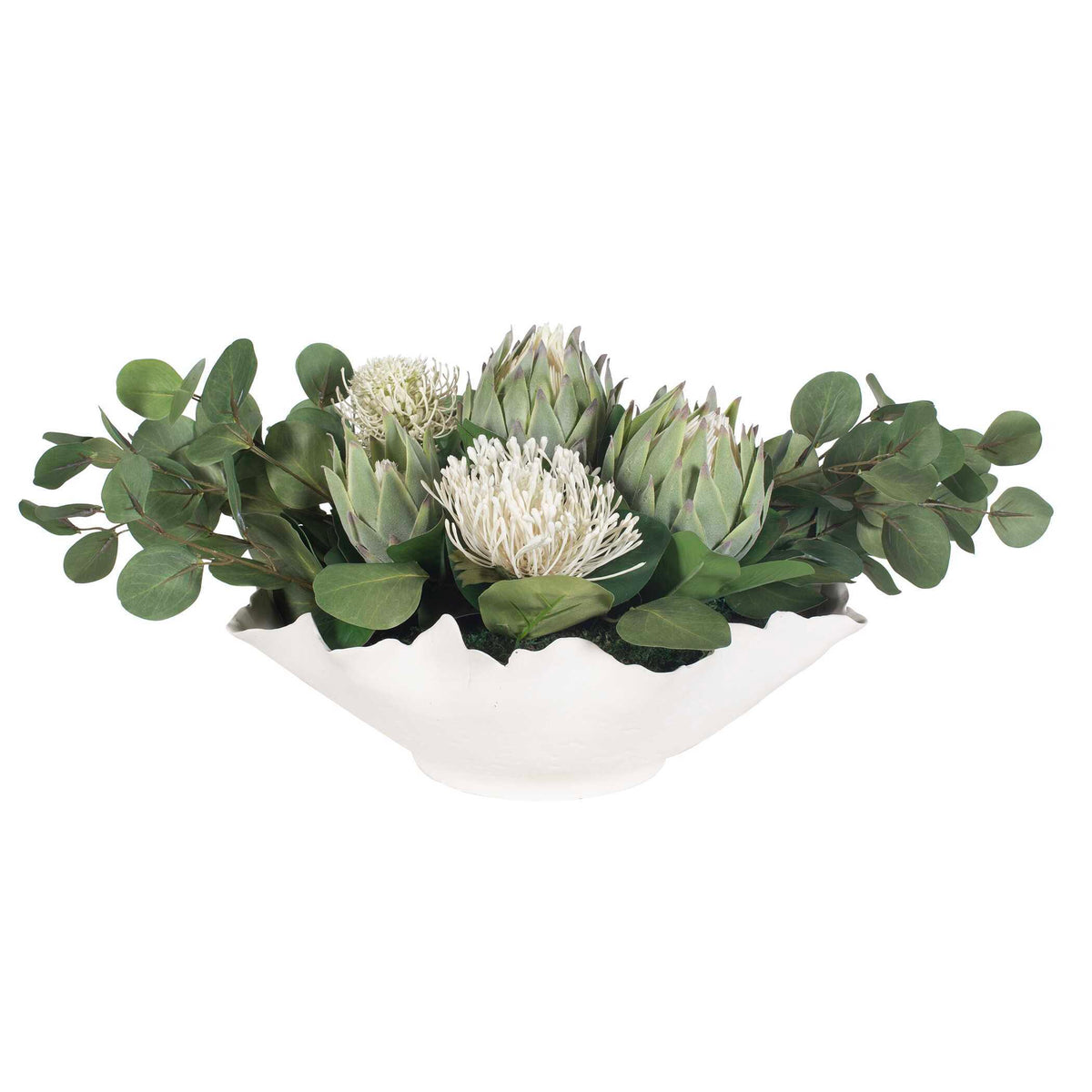 Protea Blooms Bowl Centerpiece - Green / White by Uttermost - View 7