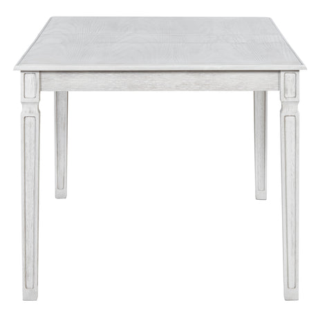 TREXM Vintage Extendable Dining Table Set for 6 with 4 Chairs & Bench, 59 to 72-Inch Rustic Farmhouse Kitchen Table Set with Distressed Finish and Retro Carved Legs (Washed White) - sold by Home Elegance USA