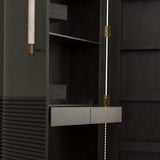 Sherbourne Cabinet – Graphite Leather, Ebony Oak, White Marble, Antique Brass | Arteriors