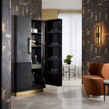 Sherbourne Cabinet – Graphite Leather, Ebony Oak, White Marble, Antique Brass | Arteriors