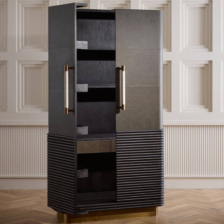 Sherbourne Cabinet – Graphite Leather, Ebony Oak, White Marble, Antique Brass | Arteriors