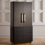 Sherbourne Cabinet – Graphite Leather, Ebony Oak, White Marble, Antique Brass | Arteriors