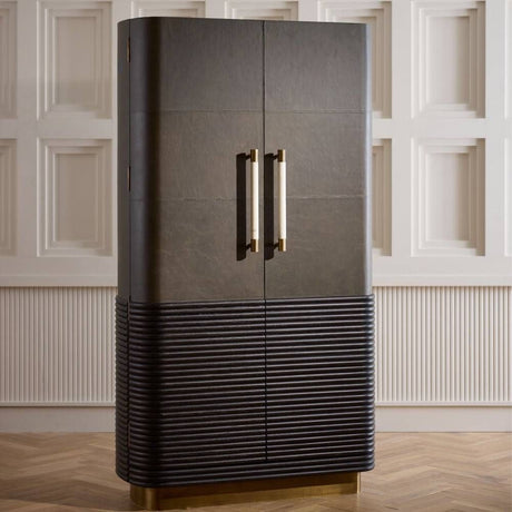 Sherbourne Cabinet – Graphite Leather, Ebony Oak, White Marble, Antique Brass | Arteriors