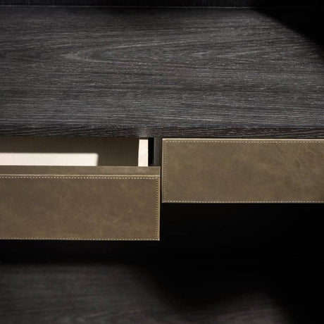 Sherbourne Cabinet – Graphite Leather, Ebony Oak, White Marble, Antique Brass | Arteriors