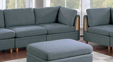 Contemporary Living Room Furniture 7pc Sectional Sofa Set Steel Dorris Fabric Couch 4x Wedges 2x Armless Chair And 1x Ottomans - sold by Home Elegance USA