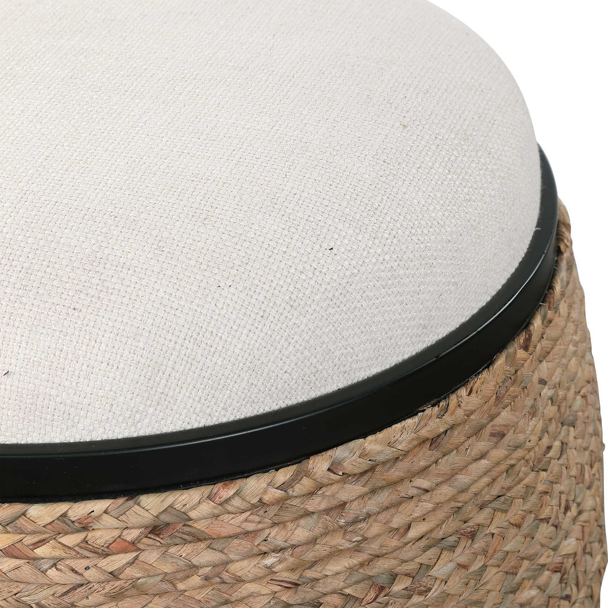 Island Straw Accent Stool White & Light Brown - White / Light Brown by Uttermost - View 3