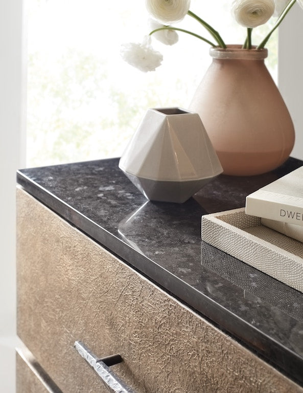 Hooker Furniture Melange Stacked Chest – Black Marble Top, Taupe Drawer Fronts, Custom Bar Pulls - Home Elegance USA