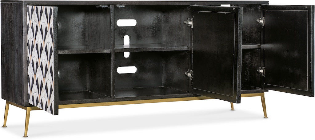 Hooker Furniture Melange Renee Credenza – Mango Wood with Bone Inlay, Gold Metal Base, Transitional Style - Home Elegance USA