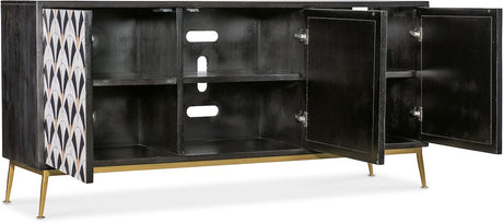 Hooker Furniture Melange Renee Credenza – Mango Wood with Bone Inlay, Gold Metal Base, Transitional Style - sold by Home Elegance USA