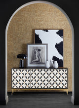 Hooker Furniture Melange Renee Credenza – Mango Wood with Bone Inlay, Gold Metal Base, Transitional Style - Home Elegance USA