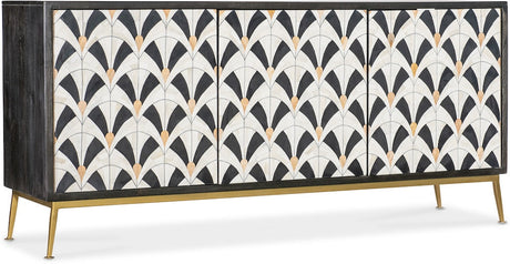 Hooker Furniture Melange Renee Credenza – Mango Wood with Bone Inlay, Gold Metal Base, Transitional Style - sold by Home Elegance USA