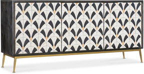 Hooker Furniture Melange Renee Credenza – Mango Wood with Bone Inlay, Gold Metal Base, Transitional Style - sold by Home Elegance USA