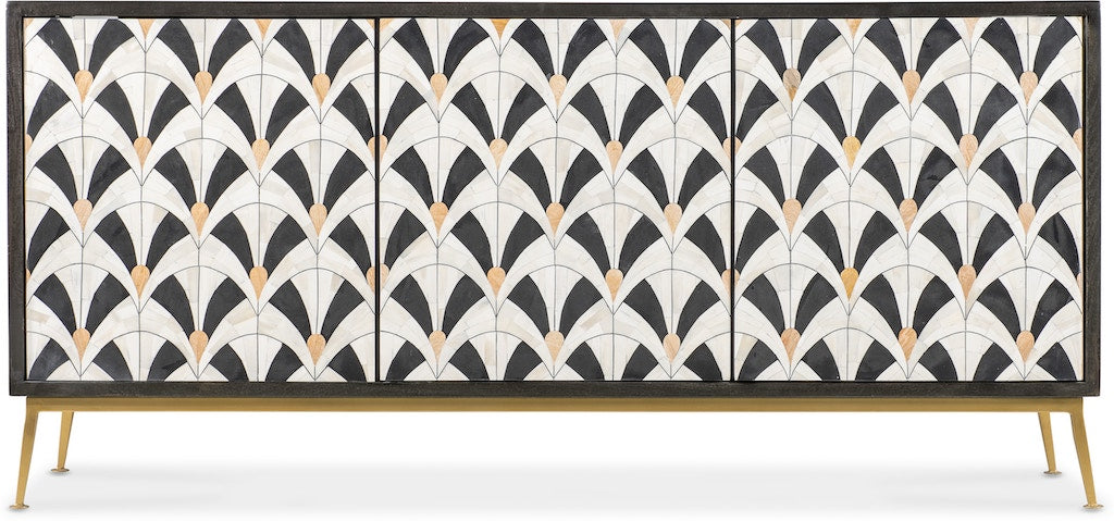 Hooker Furniture Melange Renee Credenza – Mango Wood with Bone Inlay, Gold Metal Base, Transitional Style - Home Elegance USA