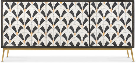 Hooker Furniture Melange Renee Credenza – Mango Wood with Bone Inlay, Gold Metal Base, Transitional Style - sold by Home Elegance USA