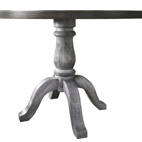 Iris 5-Piece Dining Set, Round Pedestal Table with 4 Chairs, Weathered White and Gray - sold by Home Elegance USA