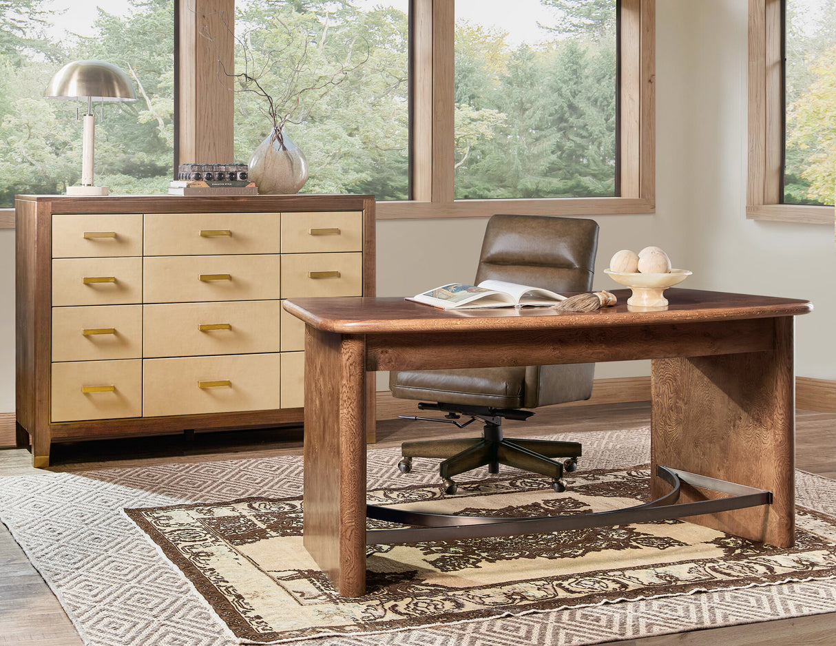 Melange Zurich Accent Drawer Chest by Hooker Furniture in Walnut & Leather