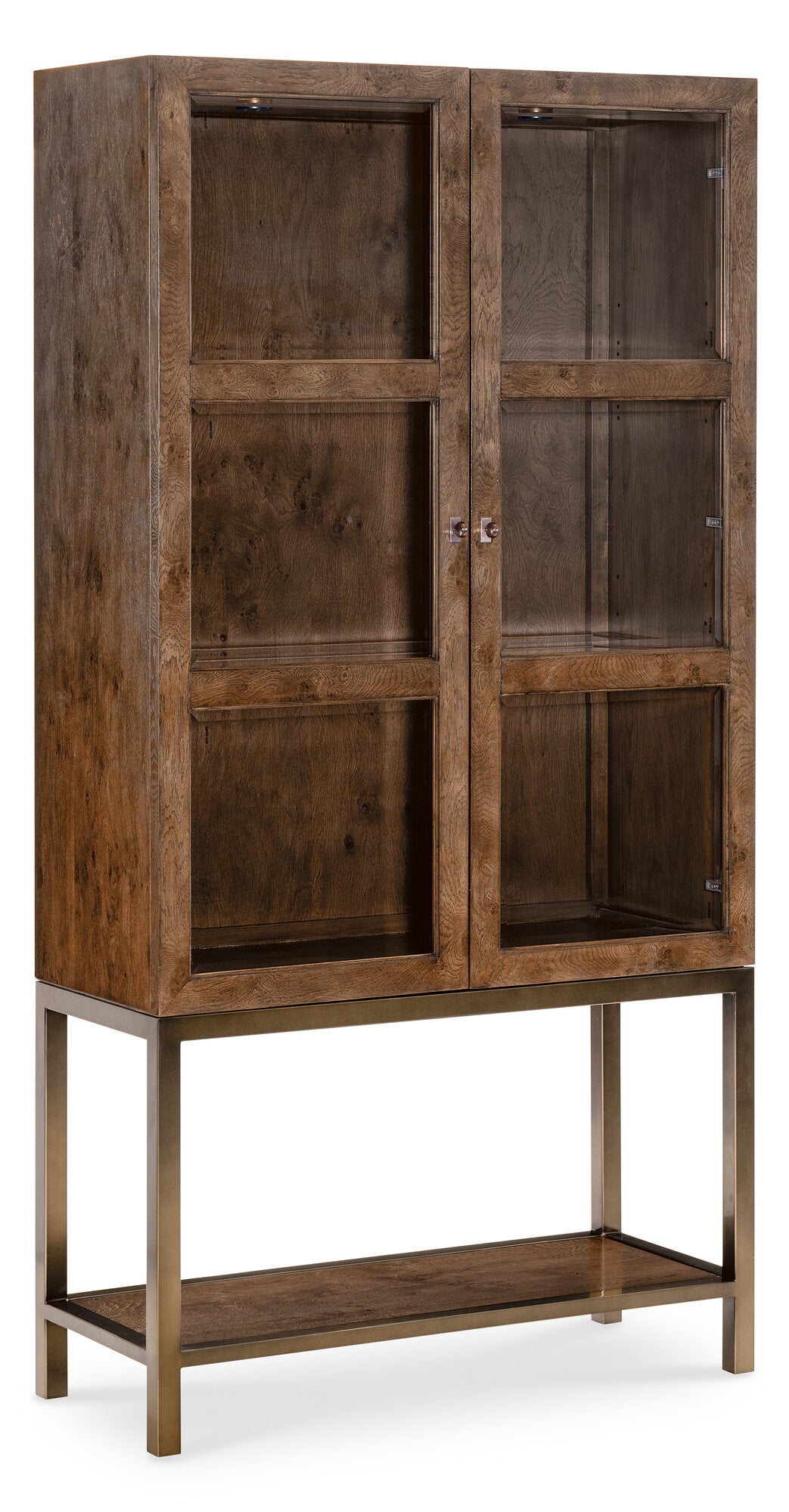 Mulholland Display Cabinet | Hooker Furniture | LED Lighted Curio | Oak Veneer | Bronze Base - sold by Home Elegance USA