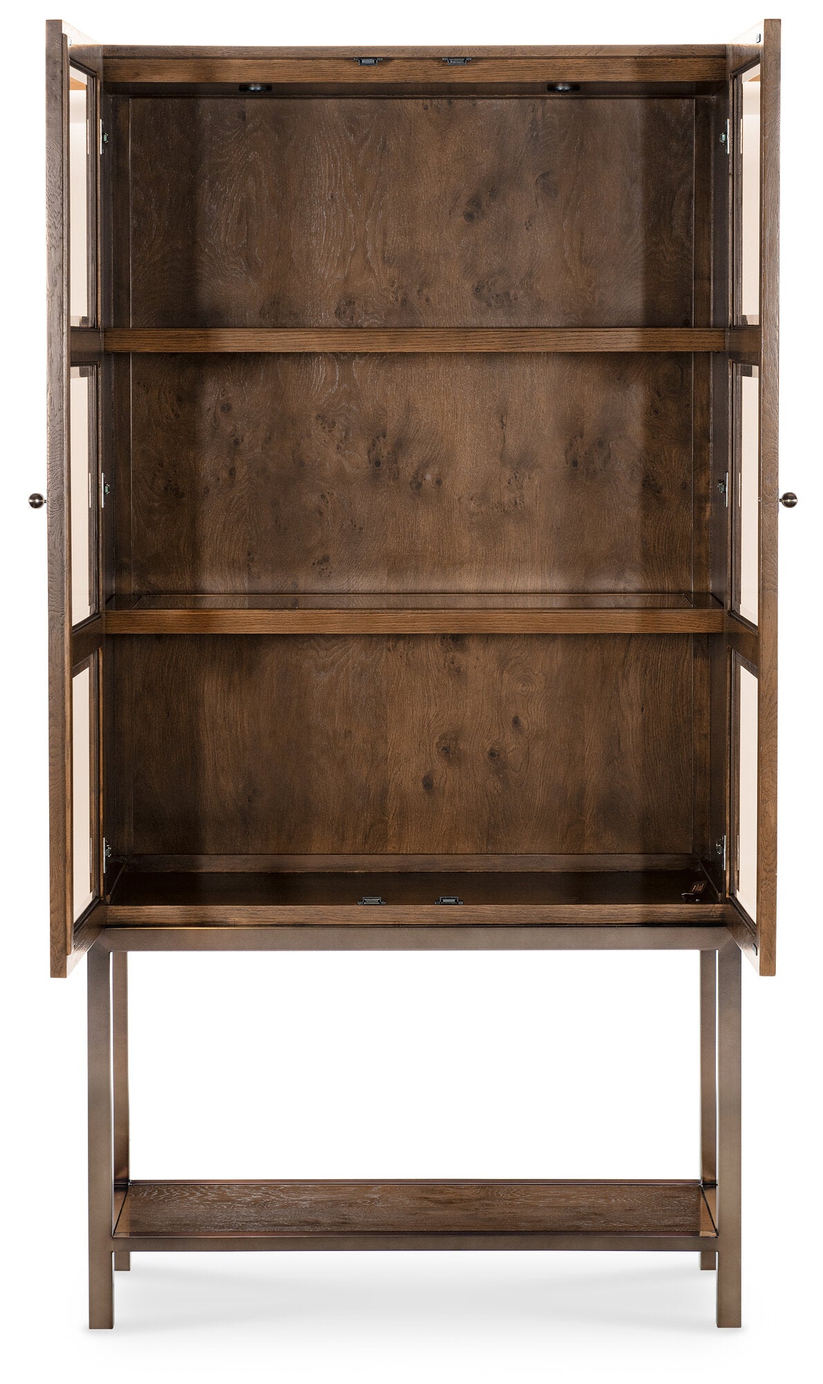 Mulholland Display Cabinet | Hooker Furniture | LED Lighted Curio | Oak Veneer | Bronze Base - sold by Home Elegance USA