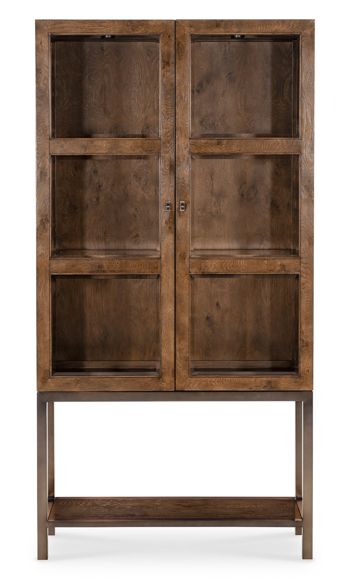 Mulholland Display Cabinet | Hooker Furniture | LED Lighted Curio | Oak Veneer | Bronze Base - sold by Home Elegance USA