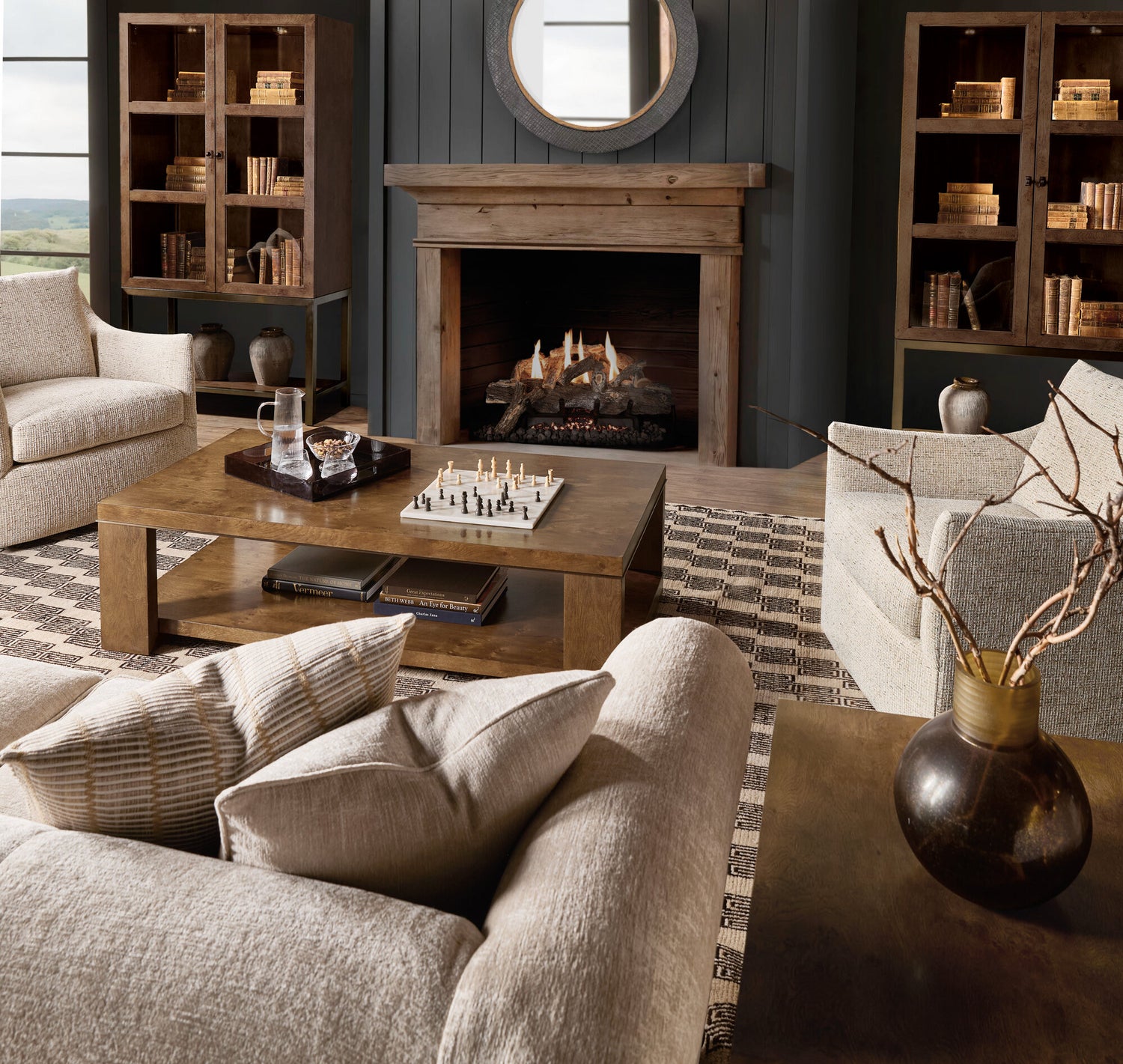 Mulholland Display Cabinet | Hooker Furniture | LED Lighted Curio | Oak Veneer | Bronze Base - sold by Home Elegance USA