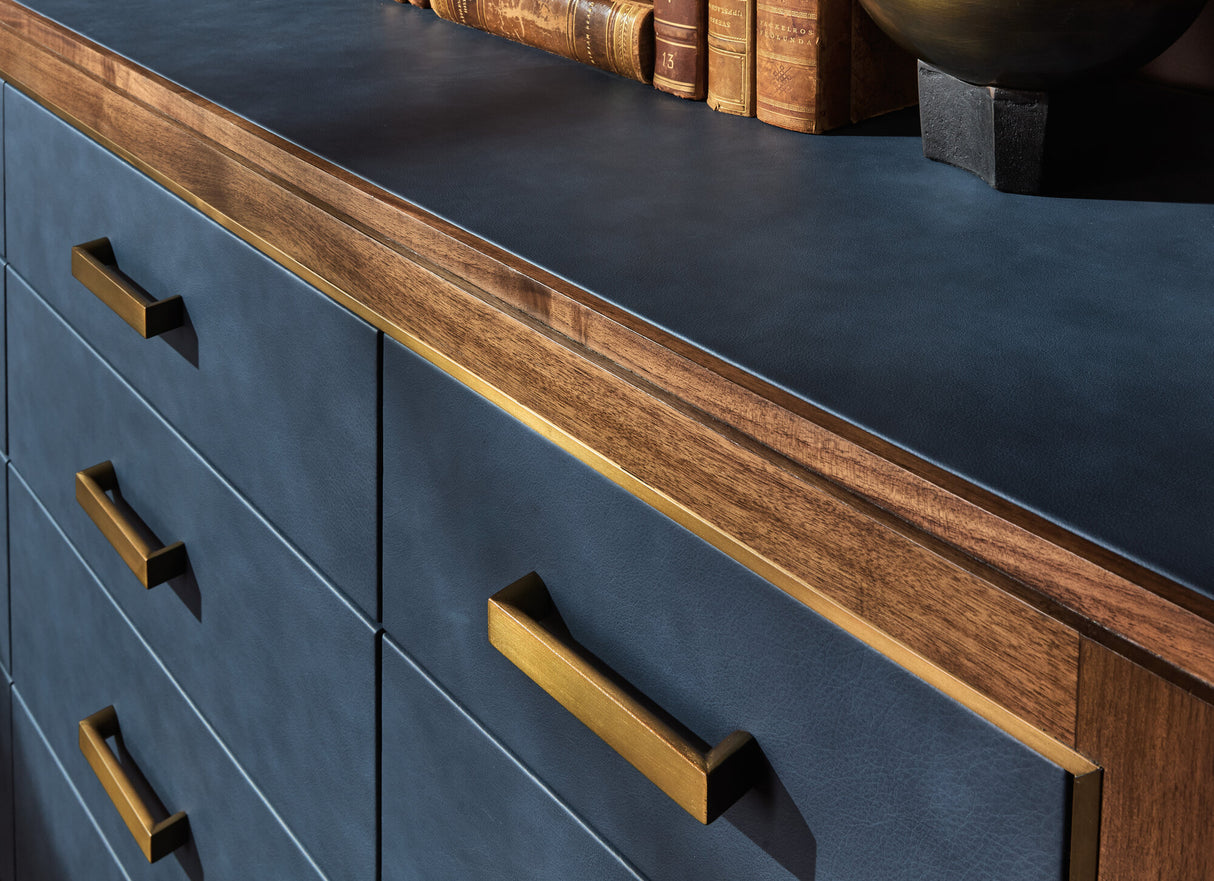 Melange Geneva Accent Drawer Chest by Hooker Furniture in Navy Leather & Walnut