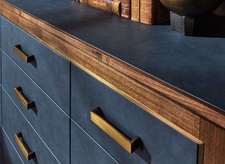 Melange Geneva Accent Drawer Chest by Hooker Furniture in Navy Leather & Walnut