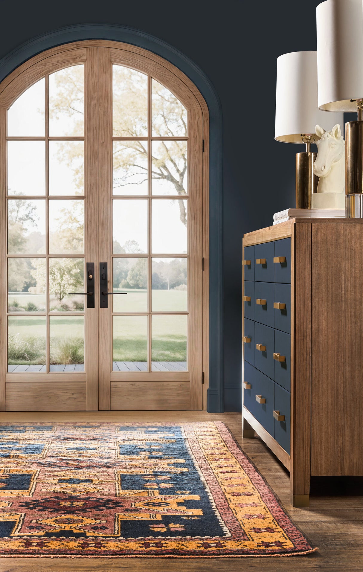 Melange Geneva Accent Drawer Chest by Hooker Furniture in Navy Leather & Walnut