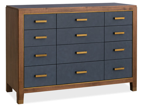 Melange Geneva Accent Drawer Chest by Hooker Furniture in Navy Leather & Walnut