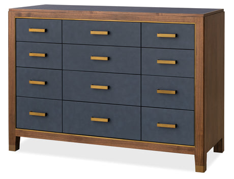 Melange Geneva Accent Drawer Chest by Hooker Furniture in Navy Leather & Walnut