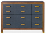 Melange Geneva Accent Drawer Chest by Hooker Furniture in Navy Leather & Walnut
