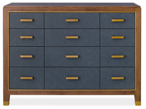 Melange Geneva Accent Drawer Chest by Hooker Furniture in Navy Leather & Walnut