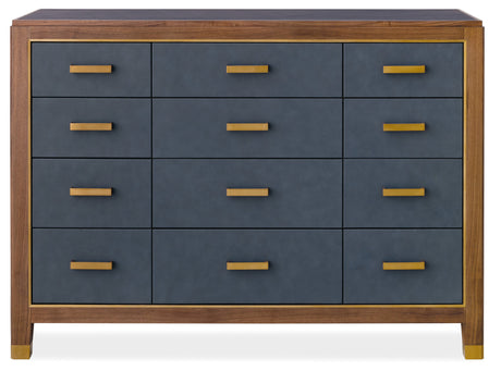 Melange Geneva Accent Drawer Chest by Hooker Furniture in Navy Leather & Walnut