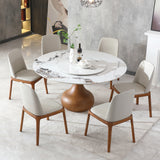 Modern Marble Dining Table, 59' Round Sintered Stone Table for Dining Room, Kitchen, Dinette, Compact Space With Lazy Susan(6 chairs)