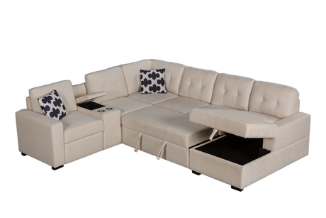 Multifunctional Modular L - Shaped Sectional Sofa with Built - in Cup Holders, Hidden Storage Compartments and Convertible Seating Design - sold by Home Elegance USA
