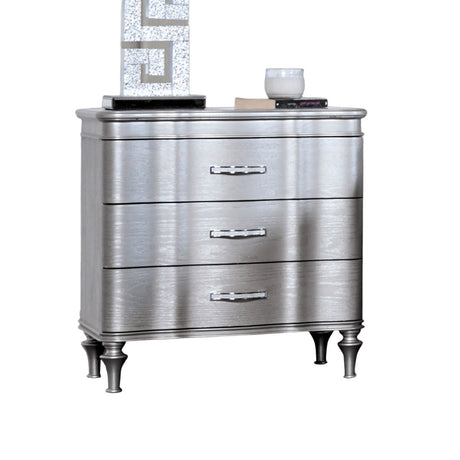 Lovely Attracting Bedroom 3pc Set Queen Size Bed 2x Nightstands Light Gray Fabric Padded HB Wood Leg Silver Color - sold by Home Elegance USA