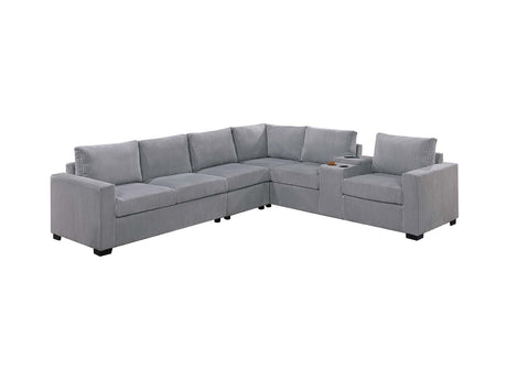 Modern Large Family Light Gray Corduroy 6pc Sectional Set Living Room One Arm Loveseat Wedge Console Armless Chair Couch Set - sold by Home Elegance USA