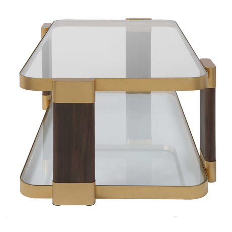 Ryles Glass Coffee Table Brass / Brown / Woodtone - Gold / Dark Brown by Uttermost - View 5