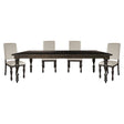 Traditional Brown Finish 5pc Dining Set Table w Leaf and 4x Side Chairs Beige Nailhead Trim Transitional Dining Wooden Furniture - sold by Home Elegance USA