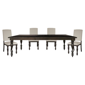Traditional Brown Finish 5pc Dining Set Table w Leaf and 4x Side Chairs Beige Nailhead Trim Transitional Dining Wooden Furniture - sold by Home Elegance USA