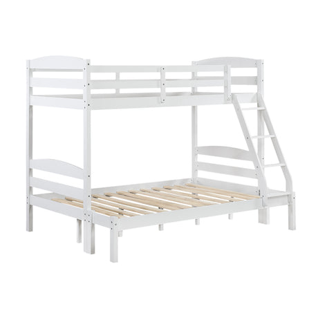 Twin over Full Bunk Bed with Guard Rails 1pc Sturdy Wood Frame White Finish Youth Bedroom Furniture - sold by Home Elegance USA