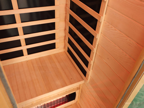Hemlock Wood Low EMF FAR Infrared Sauna For Home with LED Control Panel and Tempered Glass Door - sold by Home Elegance USA