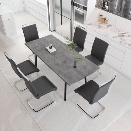 55.12-70.87' expandable square dining table set that can accommodate 4-6 people, equipped with 6 C-shaped tubular cushioned armless dining chair,  kitchen table and chair set, with metal legs - sold by Home Elegance USA